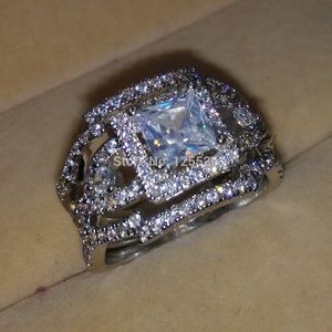 3 Piece Sterling Silver Wedding Ring Set Size 6